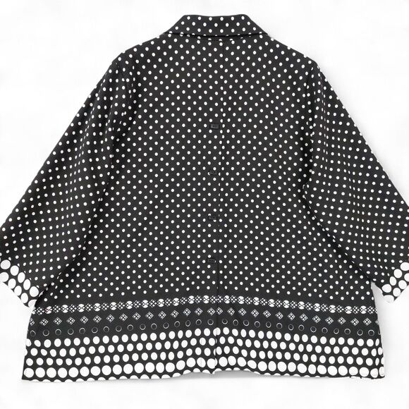 Ali Miles Shirt Womens Sz 1X Black White Polka Dot Button Front 3/4 Sleeve Tunic - Picture 2 of 10